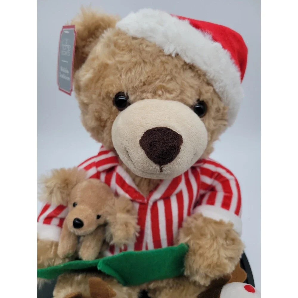 Belkie Bear 2017 Christmas Teddy Holiday Santa Hat with Felt Book Puppy 17” Tan